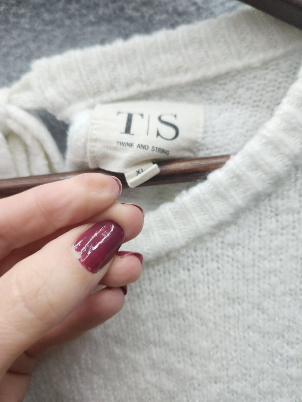Twine And String Womens XL Colorblock Knit Sweater With Tie Back - Cream Gray & - Picture 3 of 6